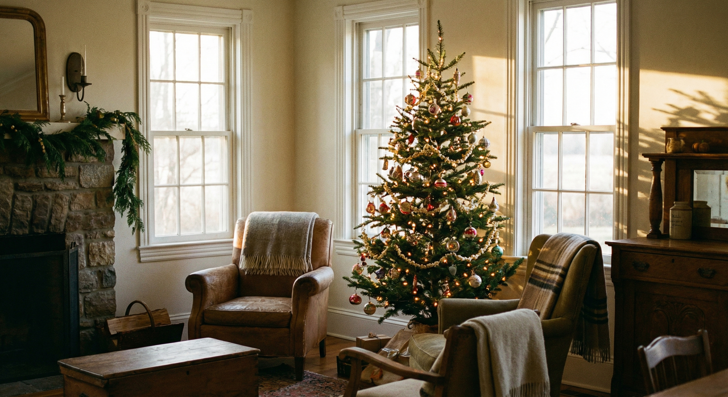 Christmas tree in the farmhouse living room